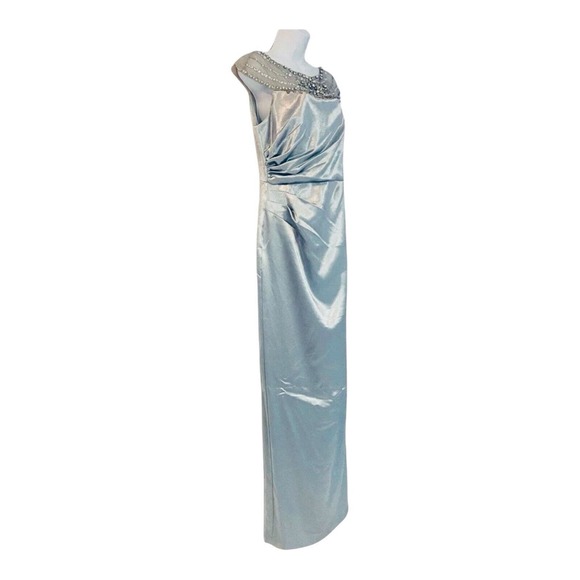 5 GOWNS sz 4 6 8 10 12 Papell Formal Blue Satin Rhinestone Maxi Prom Bride Dress - Picture 5 of 15